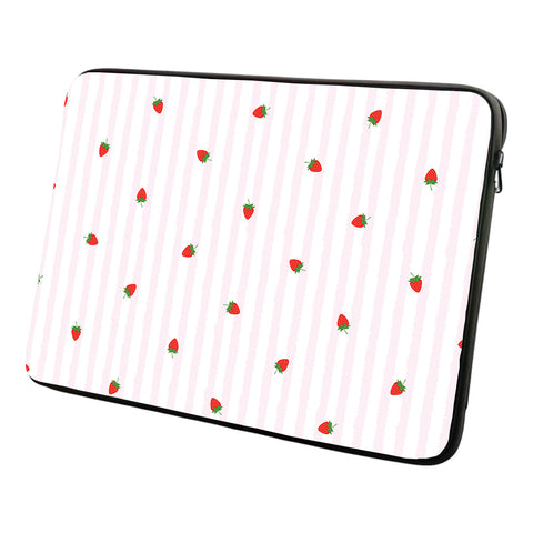 Laptophoes 14 Inch Aardbijen opdruk - Laptopsleeve 14 Inch - Binnenmaat 23 x 33 cm