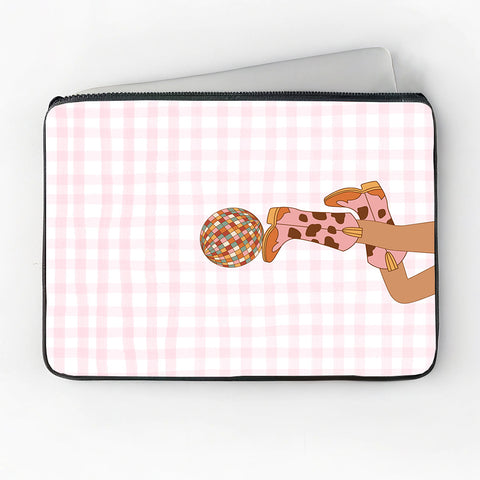 Laptophoes 14 Inch Cowboy laarzen met disco bal opdruk - Laptopsleeve 14 Inch - Binnenmaat 23 x 33 cm