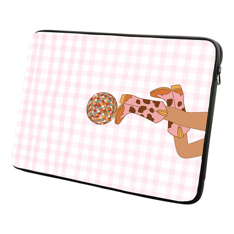 Laptophoes 14 Inch Cowboy laarzen met disco bal opdruk - Laptopsleeve 14 Inch - Binnenmaat 23 x 33 cm