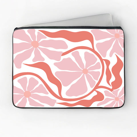Laptophoes 14 Inch Roze bloemen opdruk - Laptopsleeve 14 Inch - Binnenmaat 23 x 33 cm