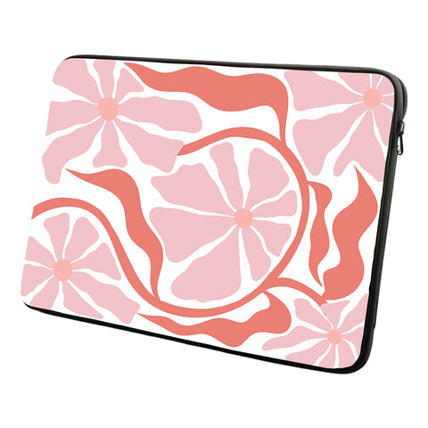 Laptophoes 14 Inch Roze bloemen opdruk - Laptopsleeve 14 Inch - Binnenmaat 23 x 33 cm