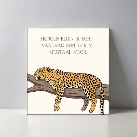 Keramisch cadeau tegel Morgen begin ik echt, vandaag bereid ik me mentaal voor - Grappige spreuktegel - Cadeau idee voor vrienden - 11 x 11 cm - Inclusief standaard