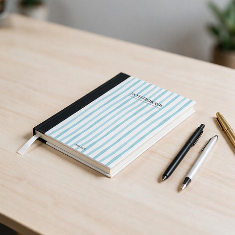 Notitieboekje A5 met blauw witte strepen opdruk - Schrijfblok A5 - Back To School Schrijfboek- Schoolspullen