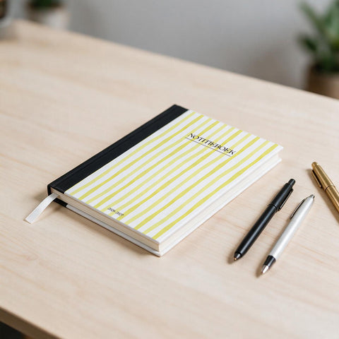 Notitieboekje A5 met geel witte strepen opdruk - Schrijfblok A5 - Back To School Schrijfboek- Schoolspullen
