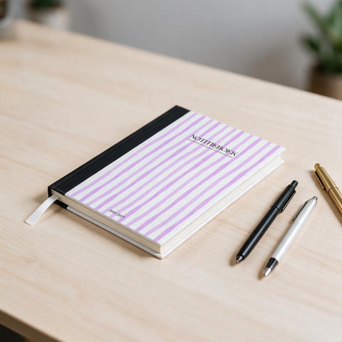 Notitieboekje A5 met paars witte strepen opdruk - Schrijfblok A5 - Back To School Schrijfboek- Schoolspullen