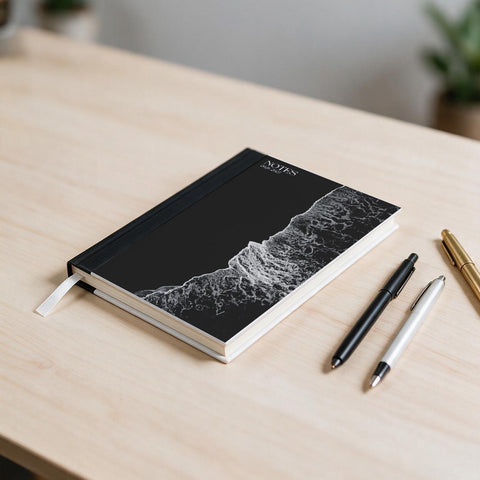 Notitieboekje A5 met zwart strand en golf opdruk - Schrijfblok A5 - Back To School Schrijfboek- Schoolspullen