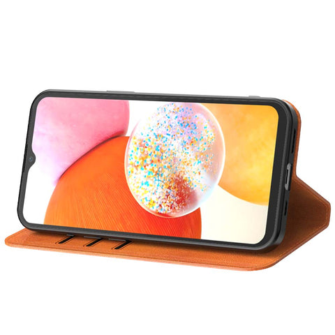 SamsungGalaxyA14_portemonneebookcasetelefoonhoesjebruinmetmagnetischklepje_2