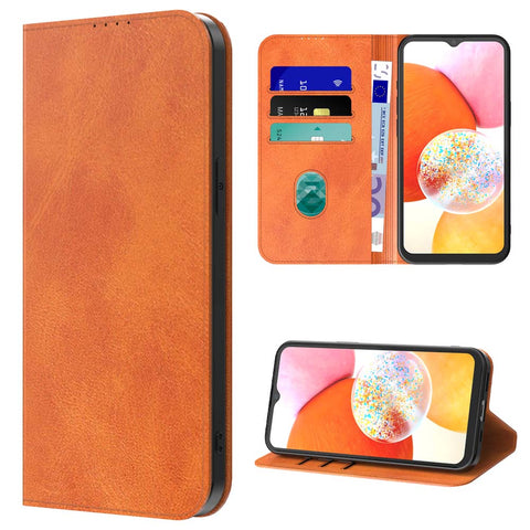 SamsungGalaxyA14_portemonneebookcasetelefoonhoesjebruinmetmagnetischklepje_4