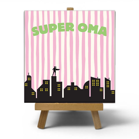Keramisch cadeau tegel Super oma - Grappige spreuktegel - Cadeau idee voor oma - 11 x 11 cm - Inclusief standaard