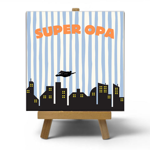 Keramisch cadeau tegel Super opa - Grappige spreuktegel - Cadeau idee voor opa - 11 x 11 cm - Inclusief standaard