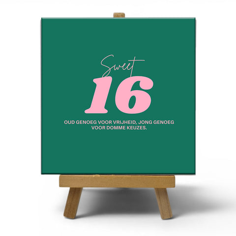 Keramisch cadeau tegel 16 jaar - Grappige spreuktegel 16 jarige verjaardag - Cadeau idee voor verjaardag- 11 x 11 cm - Inclusief standaard