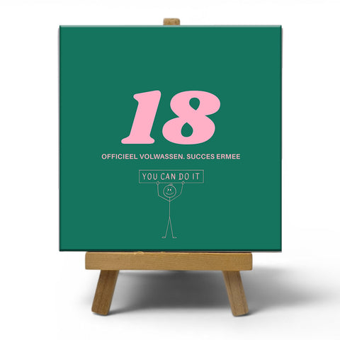 Keramisch cadeau tegel 18 jaar - Grappige spreuktegel 18 jarige verjaardag - Cadeau idee voor verjaardag- 11 x 11 cm - Inclusief standaard