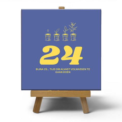 Keramisch cadeau tegel 24 jaar - Grappige spreuktegel 24 jarige verjaardag - Cadeau idee voor verjaardag- 11 x 11 cm - Inclusief standaard