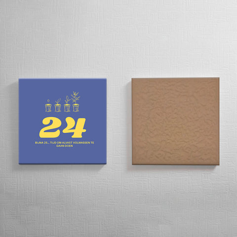 Keramisch cadeau tegel 24 jaar - Grappige spreuktegel 24 jarige verjaardag - Cadeau idee voor verjaardag- 11 x 11 cm - Inclusief standaard