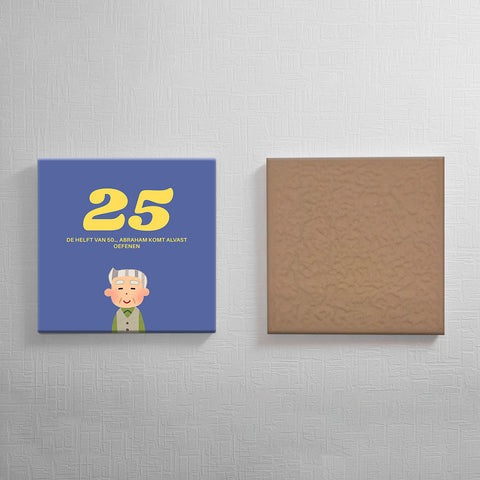 Keramisch cadeau tegel 25 jaar Abraham - Grappige spreuktegel 25 jarige verjaardag - Cadeau idee voor verjaardag- 11 x 11 cm - Inclusief standaard