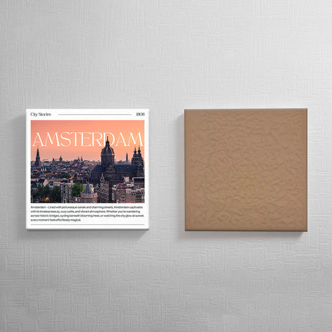 Keramisch cadeau tegel Amsterdam - Spreuktegel Amsterdam - Cadeau idee - 11 x 11 cm - Inclusief standaard