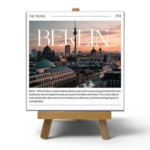 Keramisch cadeau tegel Berlijn - Spreuktegel Berlijn - Cadeau idee - 11 x 11 cm - Inclusief standaard