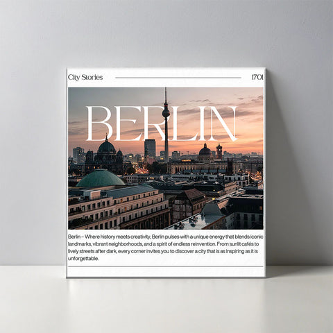 Keramisch cadeau tegel Berlijn - Spreuktegel Berlijn - Cadeau idee - 11 x 11 cm - Inclusief standaard