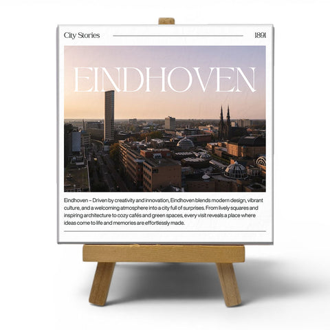 Keramisch cadeau tegel Eindhoven - Spreuktegel Eindhoven - Cadeau idee - 11 x 11 cm - Inclusief standaard