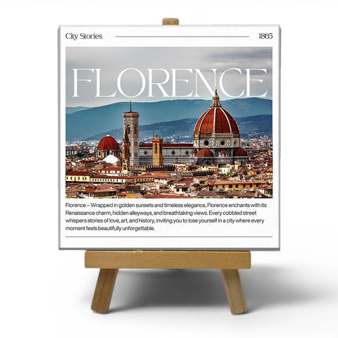Keramisch cadeau tegel Florence - Spreuktegel Florence - Cadeau idee - 11 x 11 cm - Inclusief standaard