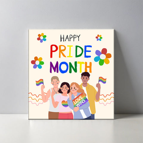 Keramisch cadeau tegel pride - Spreuktegel Happy Pride Month - Cadeau voor pride - 11 x 11 cm - Inclusief standaard