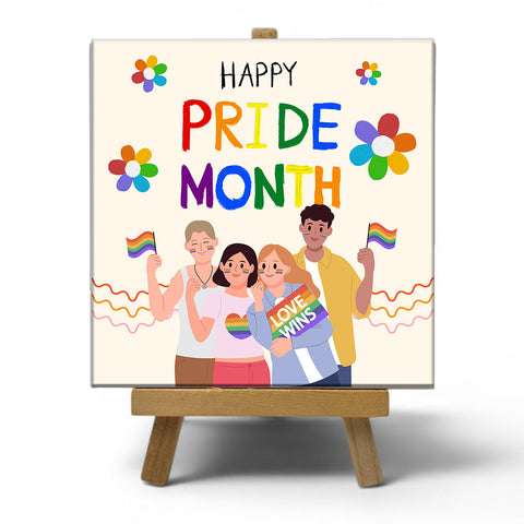Keramisch cadeau tegel pride - Spreuktegel Happy Pride Month - Cadeau voor pride - 11 x 11 cm - Inclusief standaard