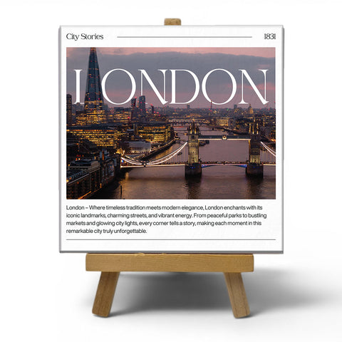 Keramisch cadeau tegel Londen - Spreuktegel Londen - Cadeau idee - 11 x 11 cm - Inclusief standaard