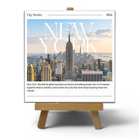 Keramisch cadeau tegel New York City - Spreuktegel New York City - Cadeau idee - 11 x 11 cm - Inclusief standaard