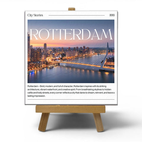 Keramisch cadeau tegel Rotterdam - Spreuktegel Rotterdam - Cadeau idee - 11 x 11 cm - Inclusief standaard