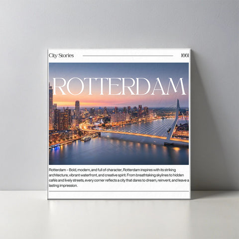 Keramisch cadeau tegel Rotterdam - Spreuktegel Rotterdam - Cadeau idee - 11 x 11 cm - Inclusief standaard