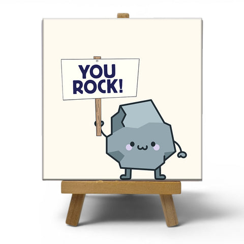 Keramisch cadeau tegel You rock - Grappige spreuktegel - Cadeau idee voor vrienden - 11 x 11 cm - Inclusief standaard