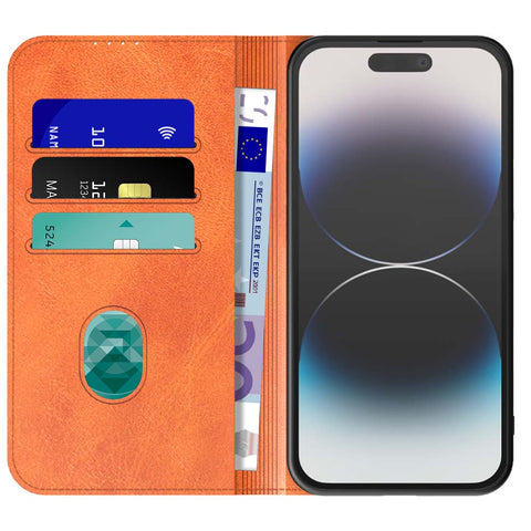 iPhone14Pro_portemonneebookcasetelefoonhoesjebruinmetmagnetischklepje_1